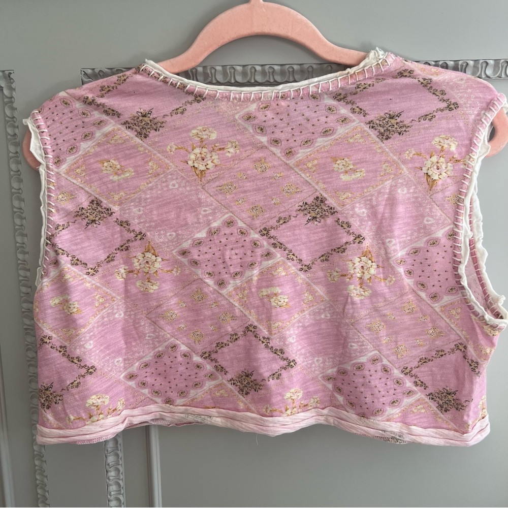 Loveshackfancy Patchwork Pink Crop Tank - image 2